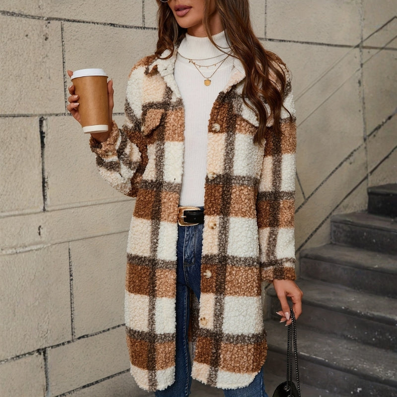 Olivia – Long Sleeve Coat with Button Closure and Down Collar