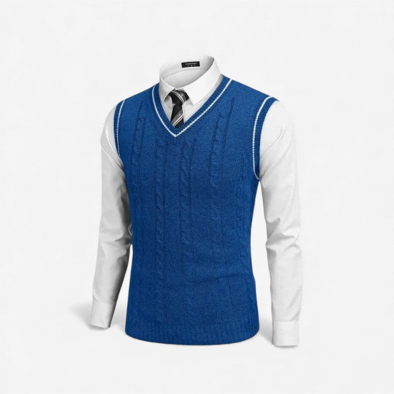 Ethan – Sleeveless V-Neck Sweater with Striped Design