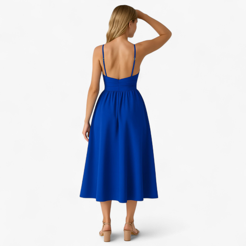 Abigail – Midi Jurk met Dunne Bandjes Zijsplit en Mouwloos Ontwerp Velani