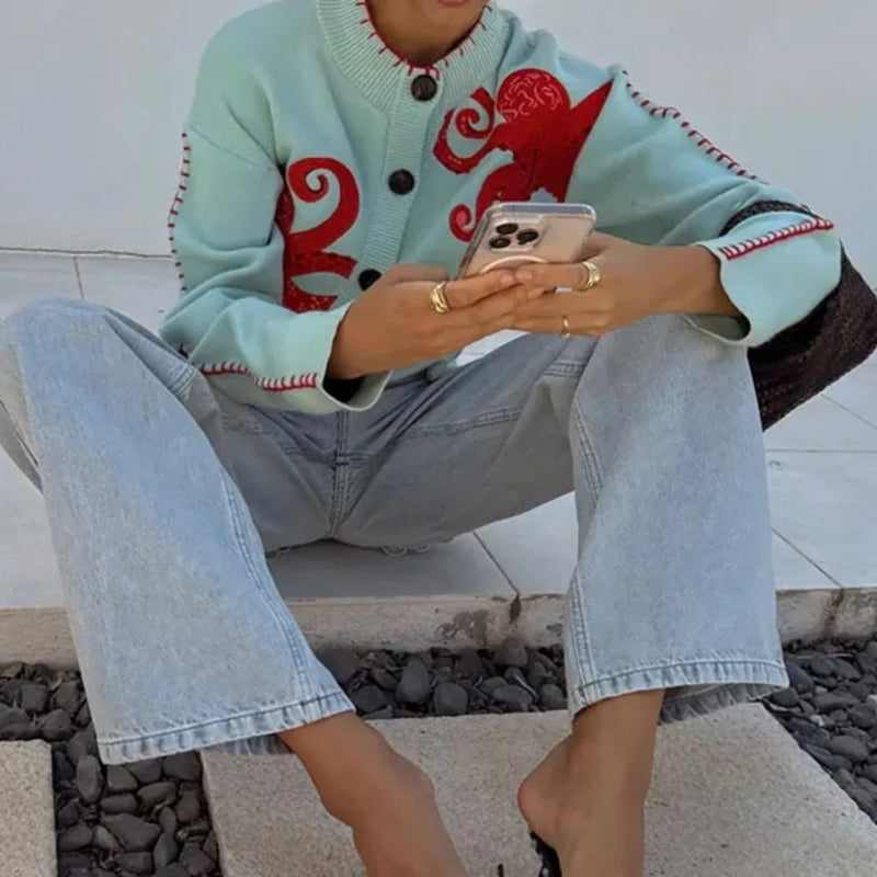 Emma – Round Neck Sweater with Button Closure