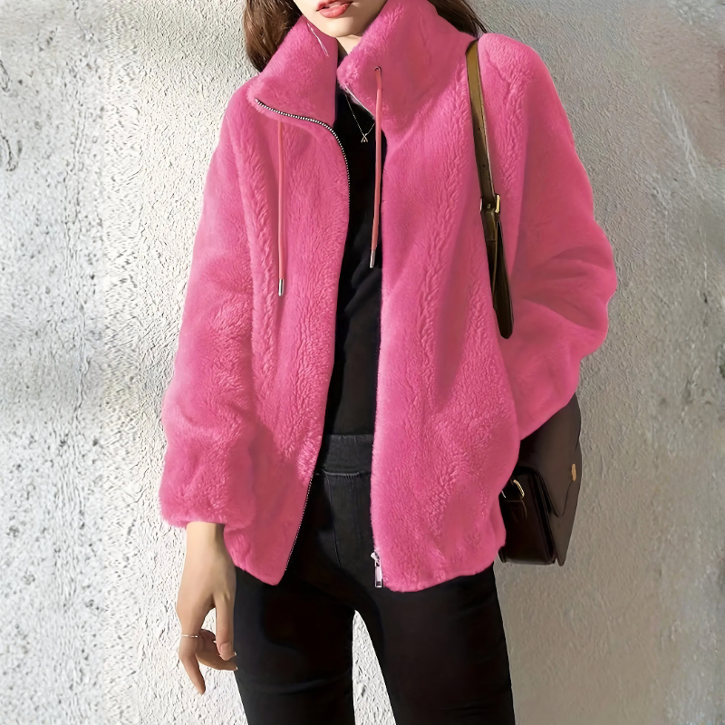 Women's Fleece Jacket with Stand Collar and Zip Front