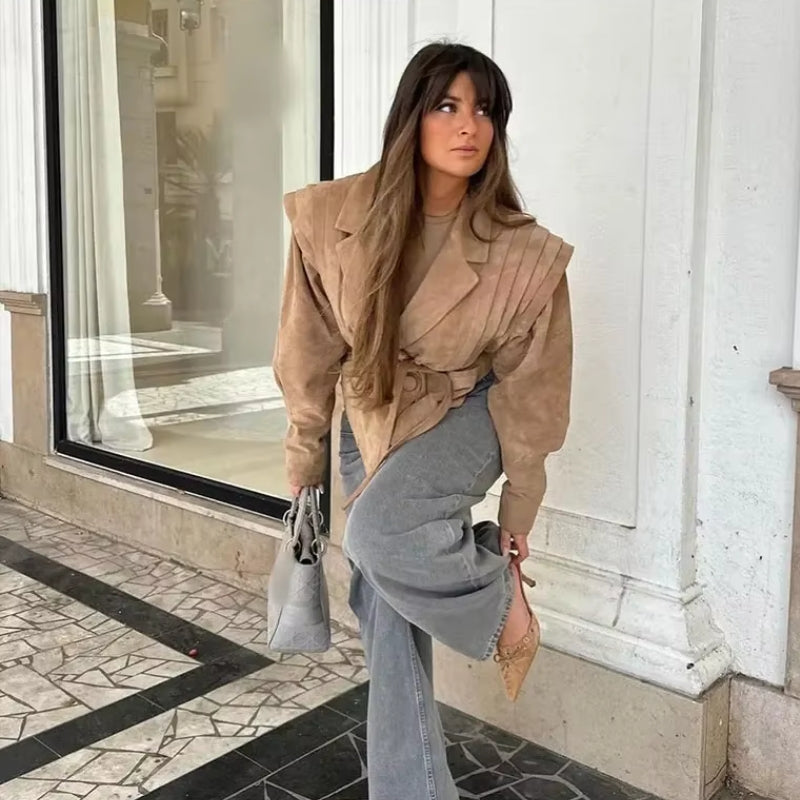 Charlotte – Long sleeve jacket with notched collar and adjustable belt