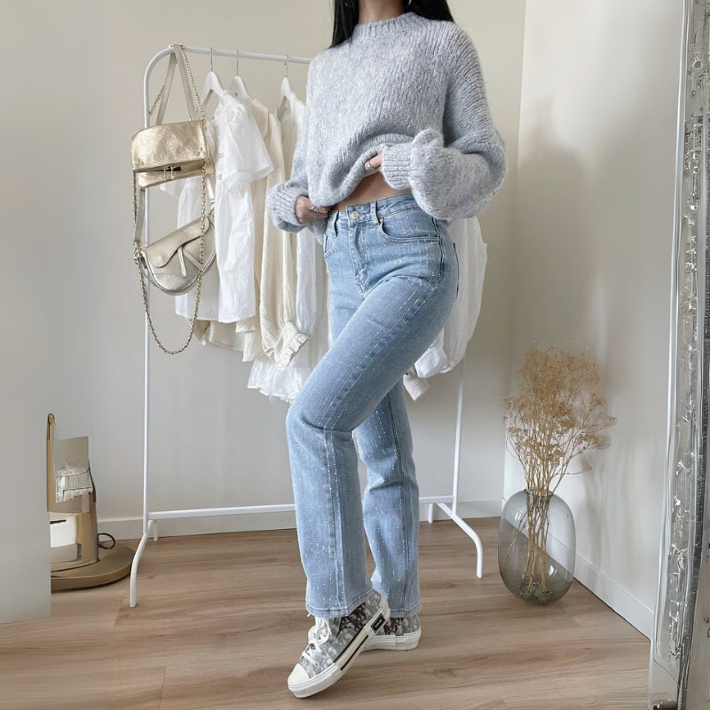 Leah – Hoge taille glitterbroek met meerdere zakken Velani