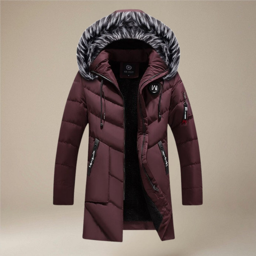 Oliver – Long Sleeve Hooded Coat with Zipper and Fur Hood