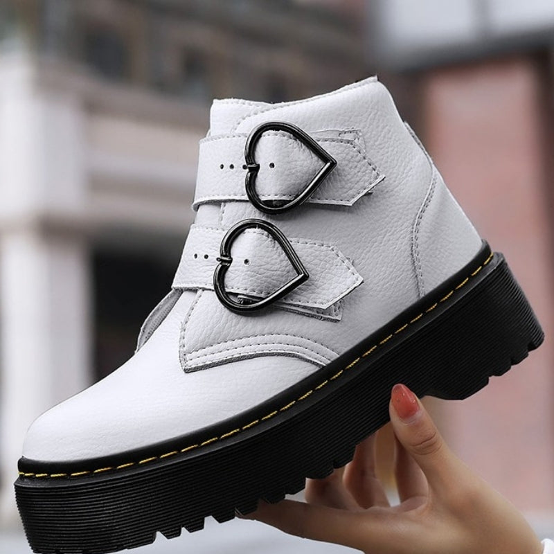 Daisy – Round Toe Boots with Heart Buckle Design