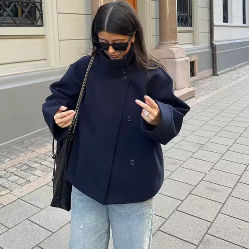 Women's Stylish Stand Collar Button-Up Coat