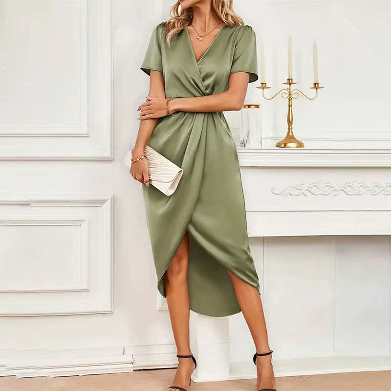 Women's Twist Front V-Neck Midi Dress