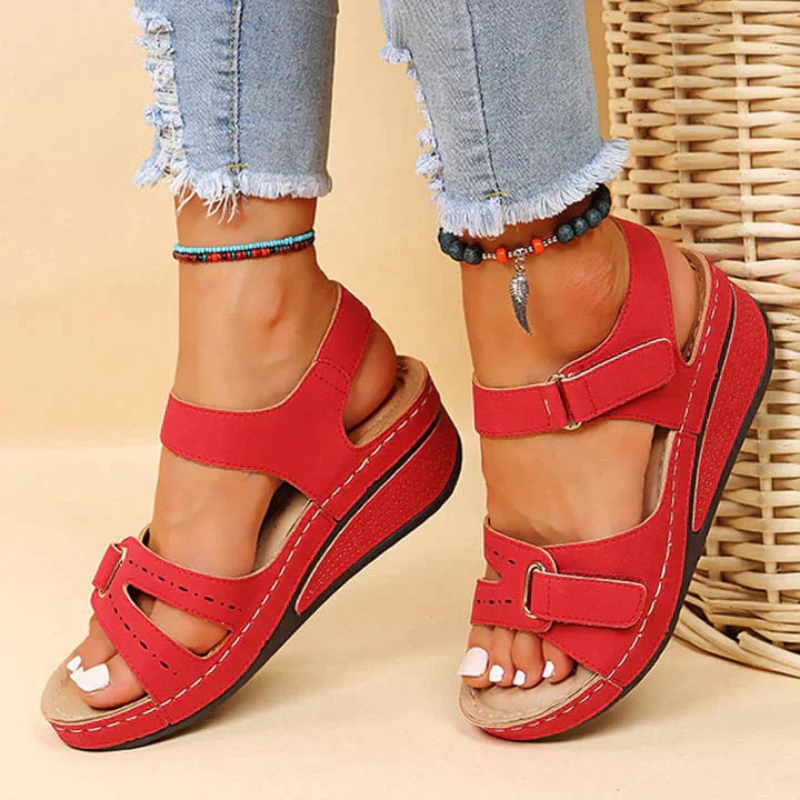 Open Toe Wedge Sandals with Velcro Strap