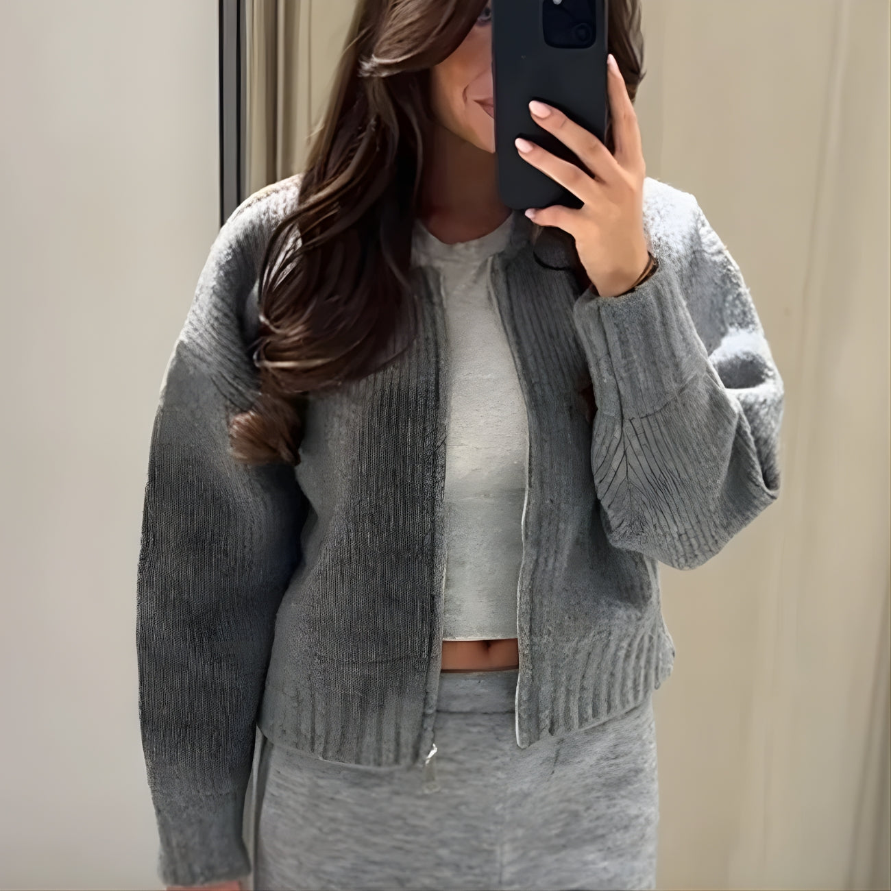 Riley – Suéter de cuello redondo, manga larga y cremallera