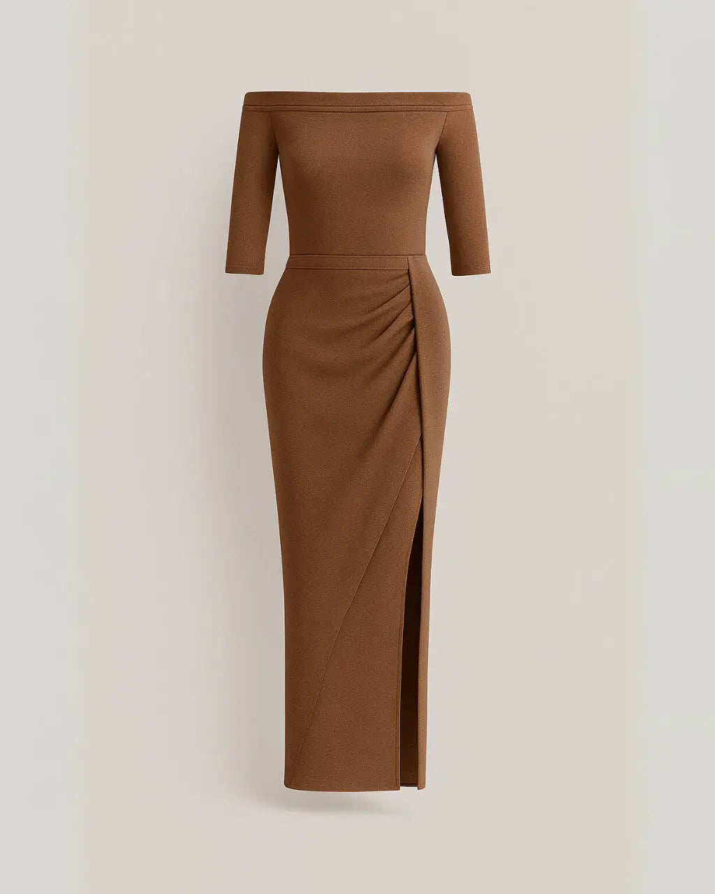 Polyester Glitter Jurk met Korte Mouwen-Dresses-Velani-Bruin-S-Velani