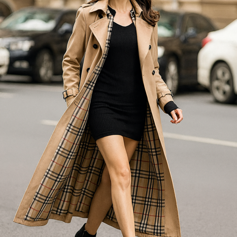 Sarah – Lange Trenchcoat met Ceintuur Knopensluiting en Lange Mouwen Velani