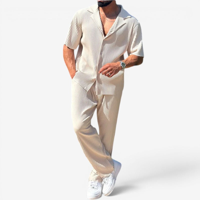 Men's Two-Piece Button Shirt & Wide Leg Trousers Set