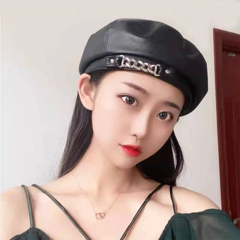 Chloe – Round Cap with Chain Buckle Design