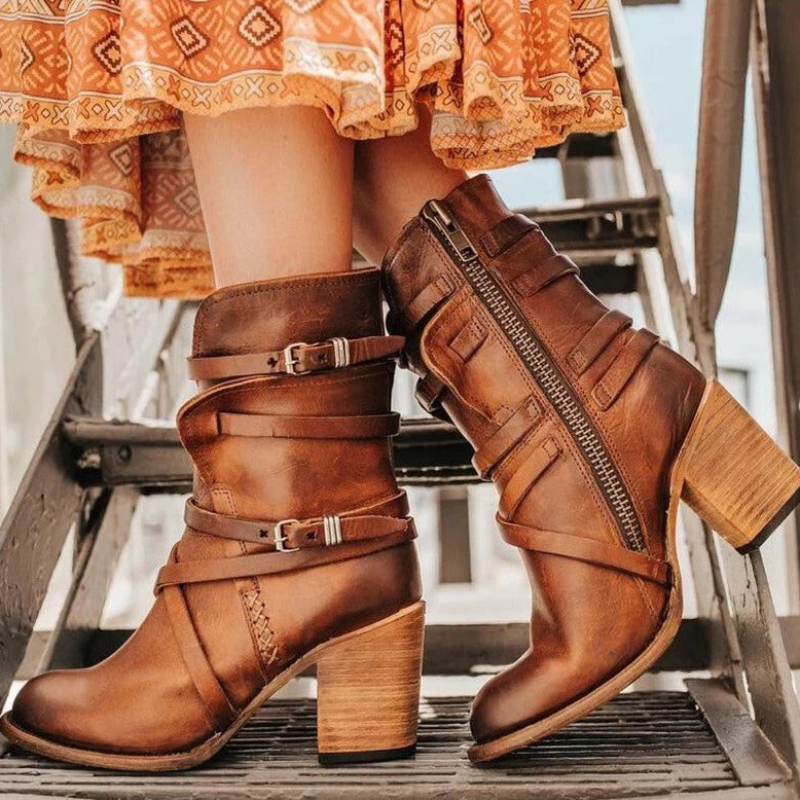 Womens Ankle Boots with Double Strap Design