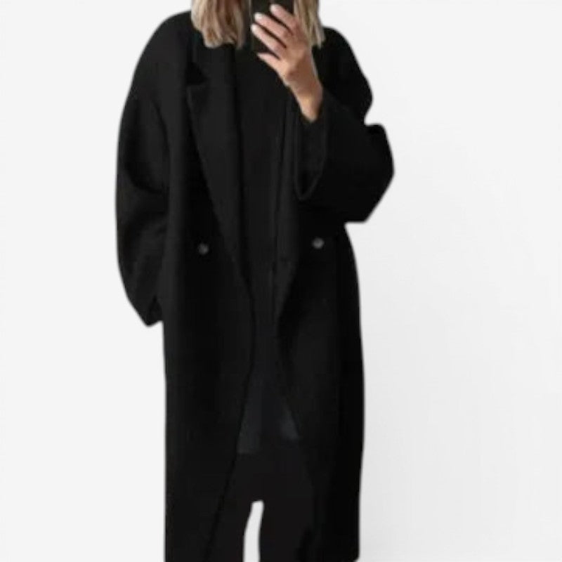 Women’s Button Front Long Sleeve Coat with Side Pockets