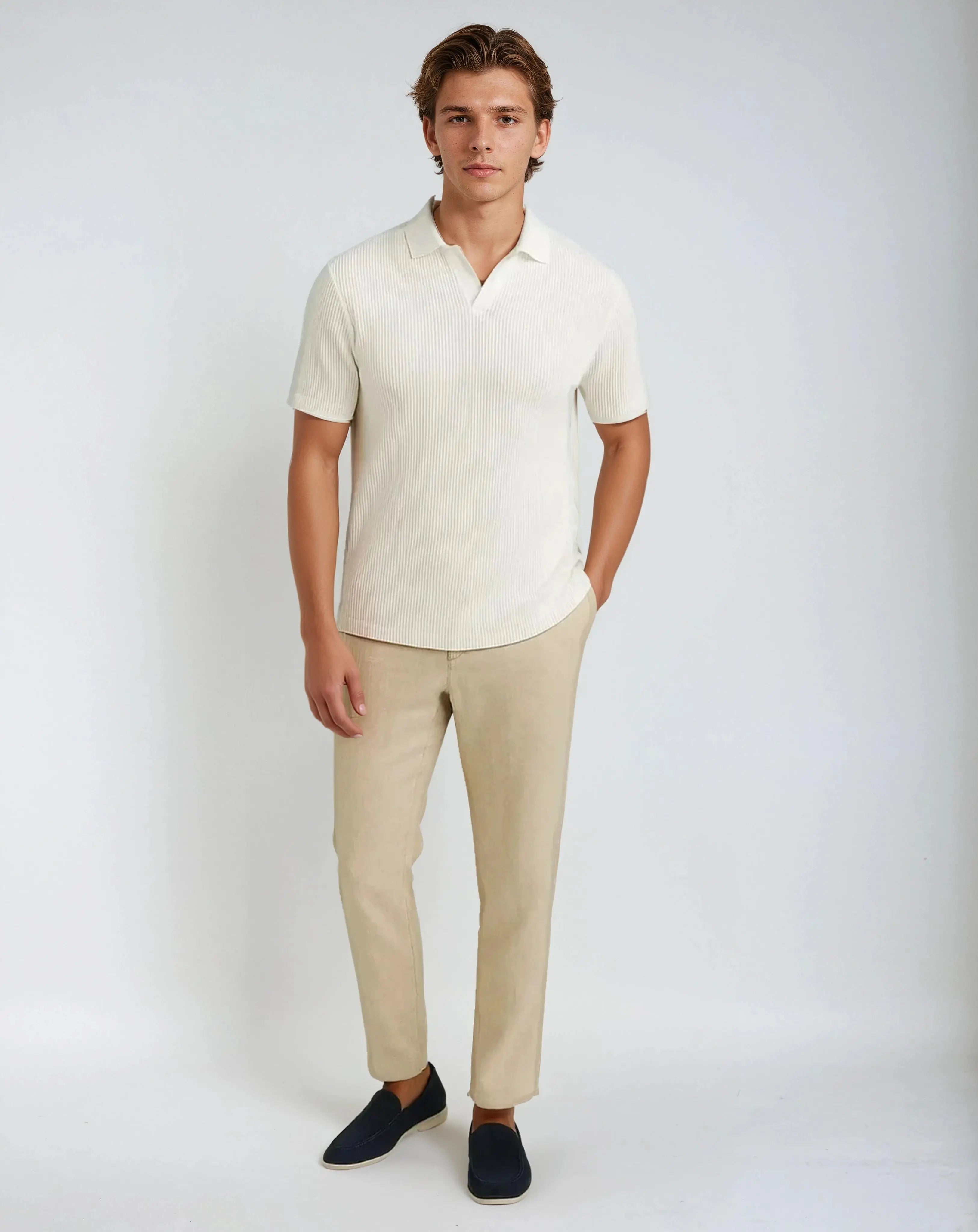 Geribbelde Polo Met Open Kraag – Essentiële editie-Polos-Velani-Velani