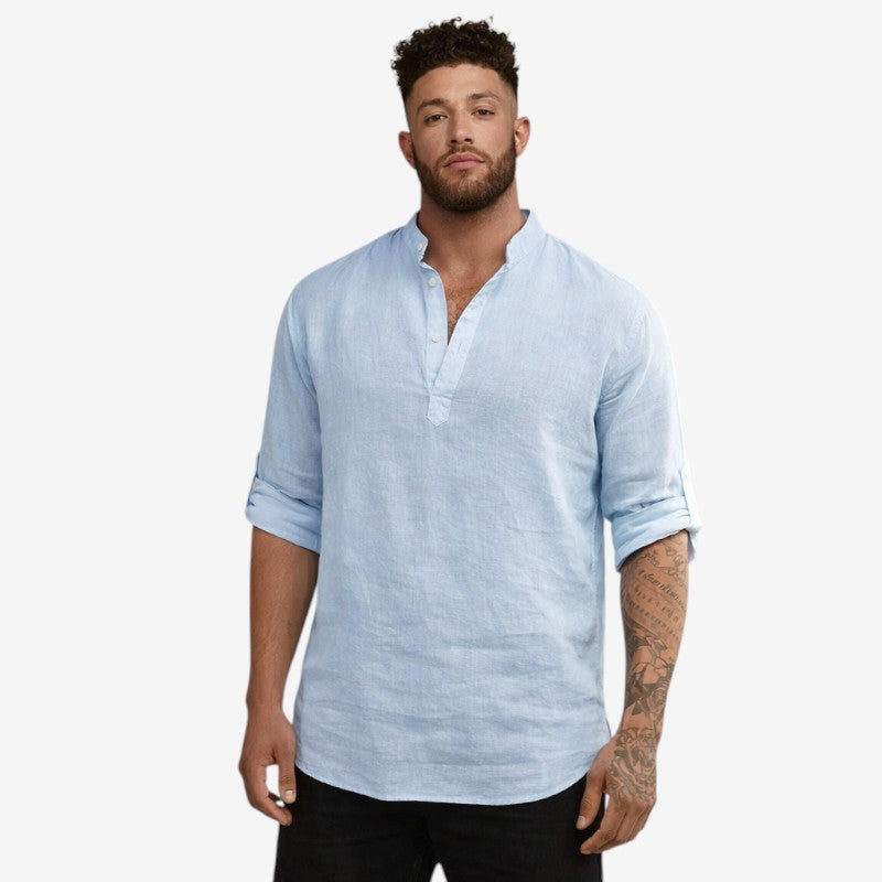 Men's Long Sleeve Shirt with Stand Collar