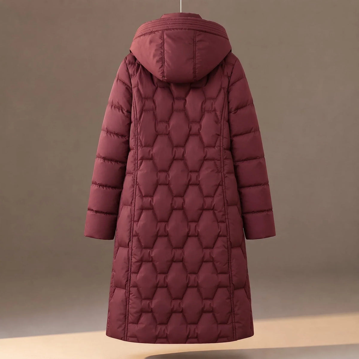 Avenue - Long Quilted Coat with Hexagonal Pattern