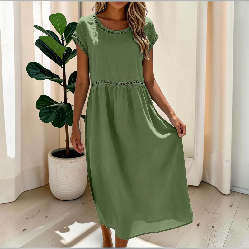 Elegant Women's Crew Neck Maxi Dress