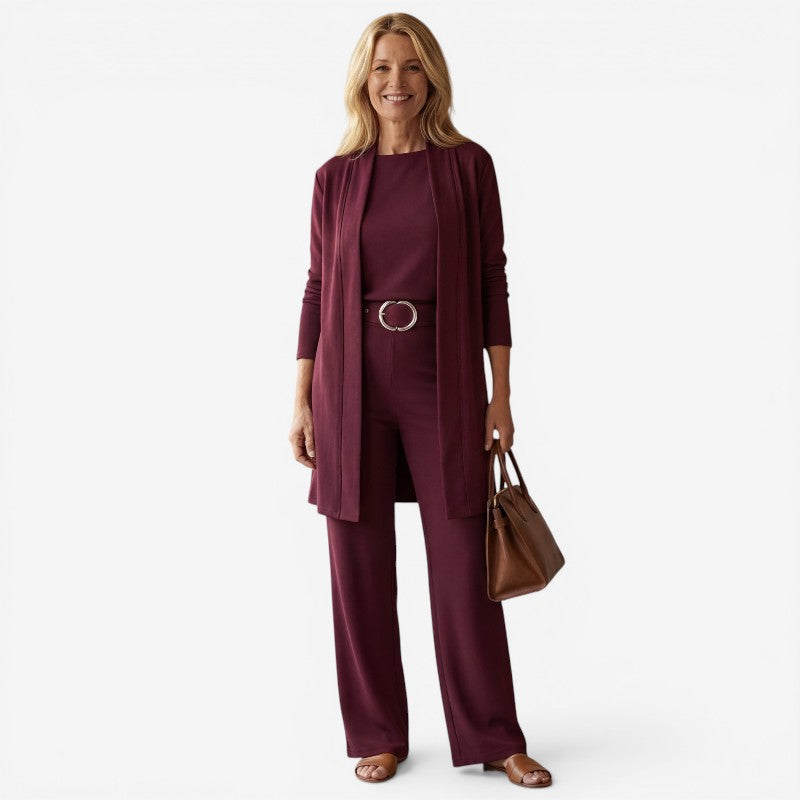 3 Piece Set Women Open Front Cardigan With Slim Fit Pants