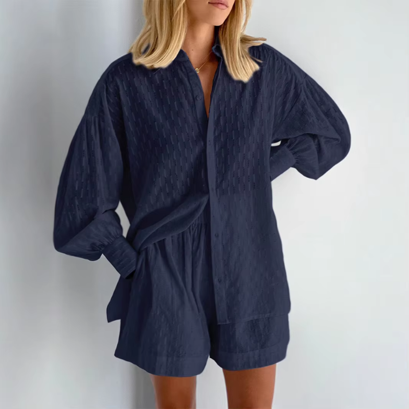 Chic Puff Sleeve Shirt & Shorts Set for Women