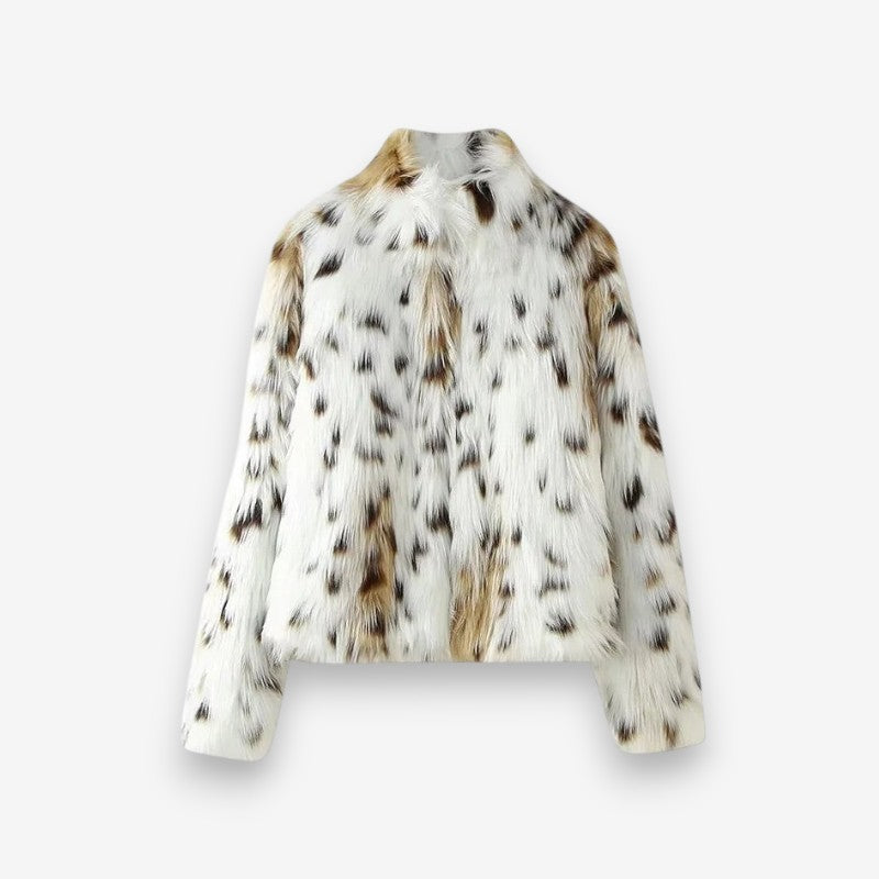 Stella – Long Sleeve Jacket with Leopard Print Fur Design