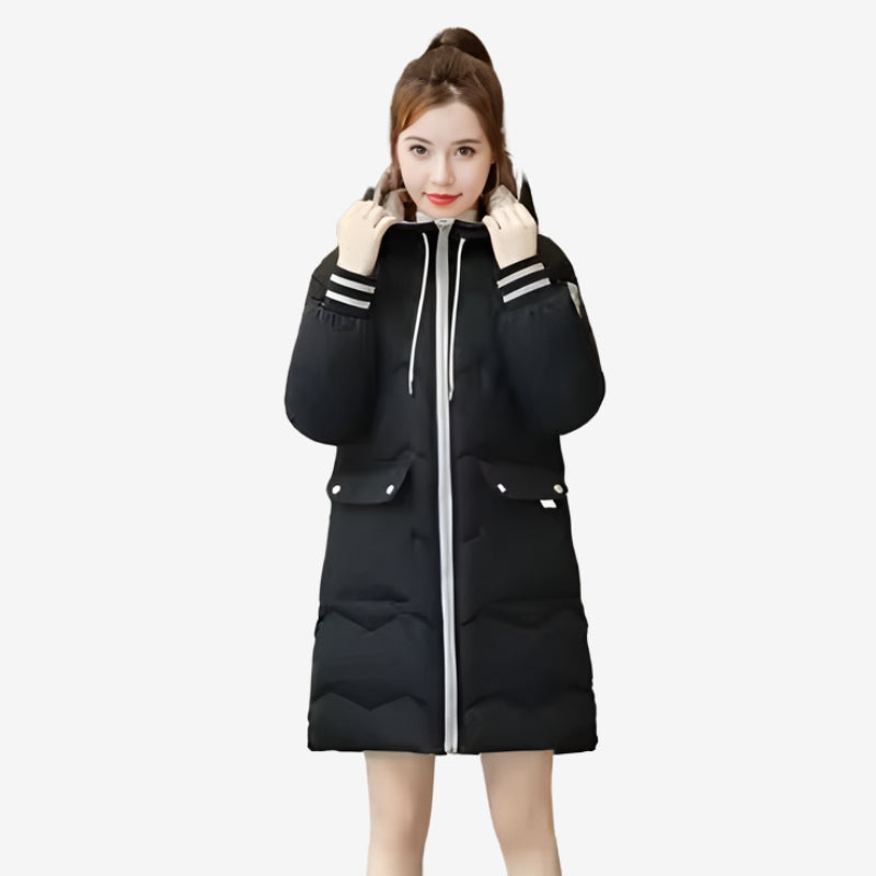 Lieke - Lange mouwen capuchonjas met zakken en rits Velani