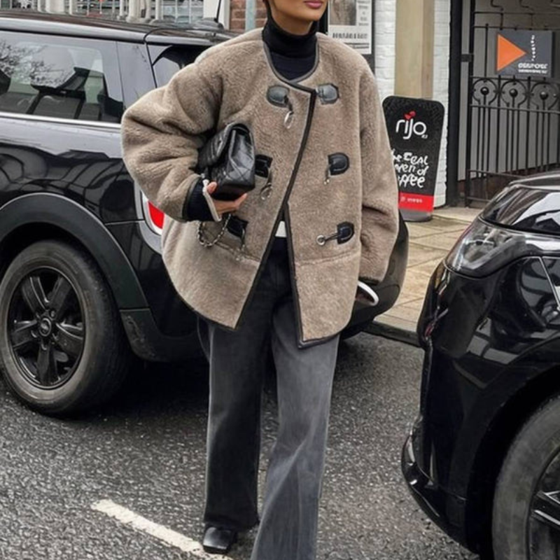 Elina – Long Sleeve Jacket with Round Neck and Front Button