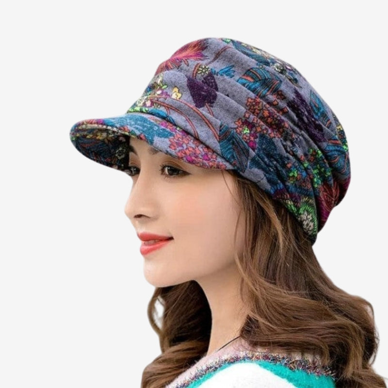 Sienna – Round Cap with Foldable and Floral Pattern