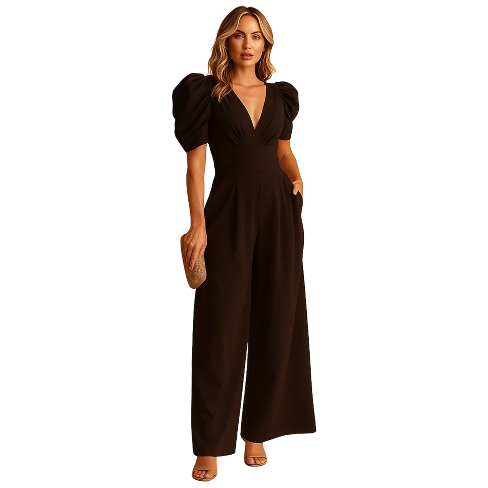 Emilia – Jumpsuit met V-hals korte mouwen en wijde pijpen Velani