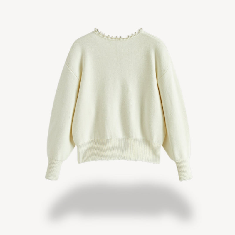 Eliana – Gebreid Vest met Lange Mouwen, Ronde Hals en Parelaccenten Velani