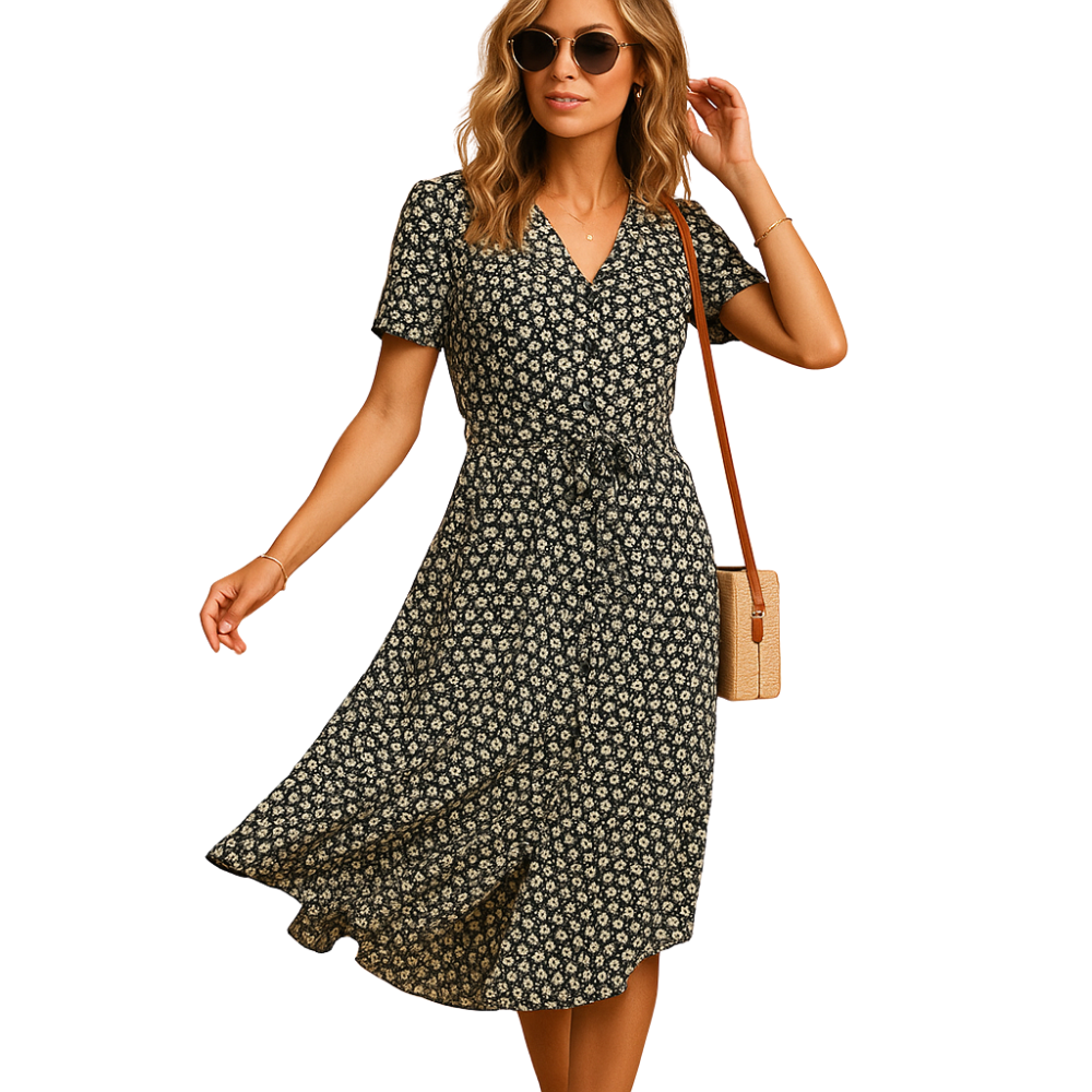 Laura – Midi-jurk met bloemenprint en korte mouwen Velani