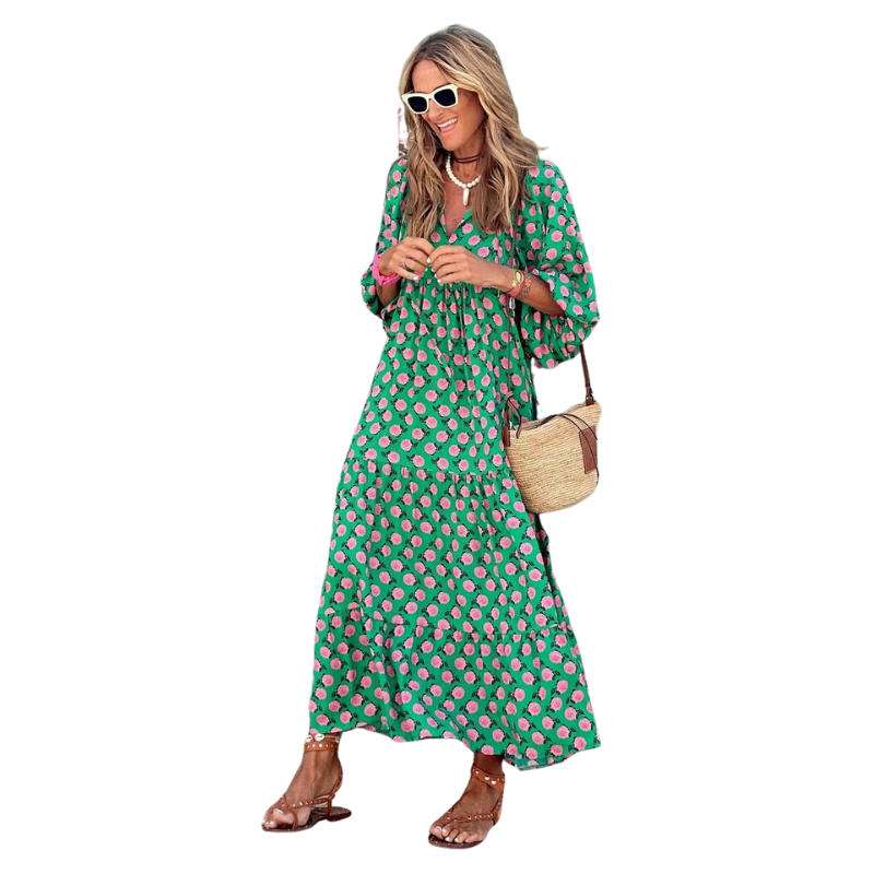 Livia – Lange Maxi-jurk met Korte Mouwen Velani