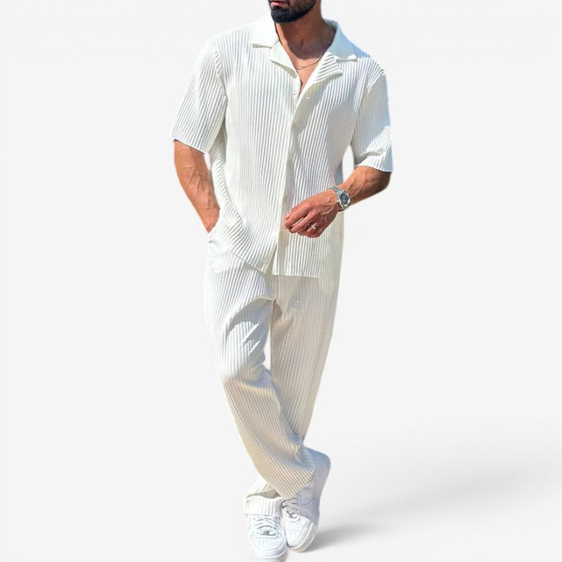 Men's Two-Piece Button Shirt & Wide Leg Trousers Set