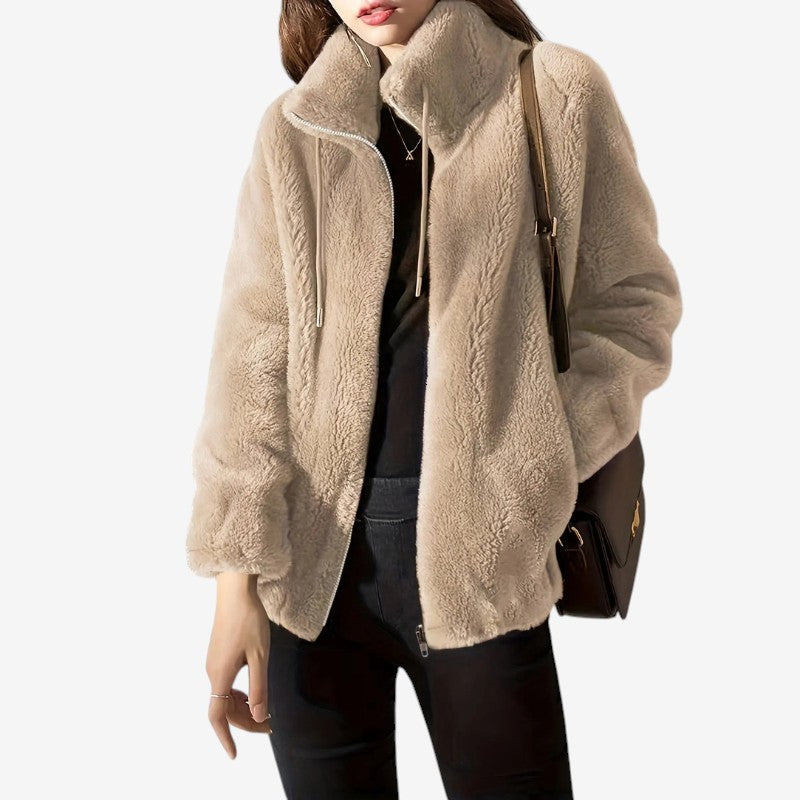 Women's Fleece Jacket with Stand Collar and Zip Front