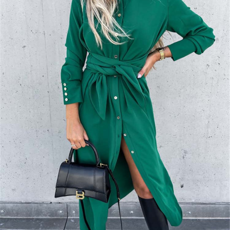 Hazel – Overhemdjurk met lange mouwen split aan de zijkant en overhemdkraag met knopen Velani