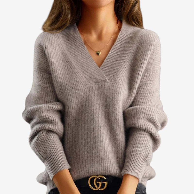 Chic Women's V Neck Ribbed Sweater