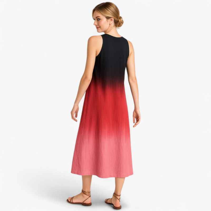 Juliette – Lange Mouwloze A-Lijn Jurk met Ronde Hals en Kleurverloop Print Velani