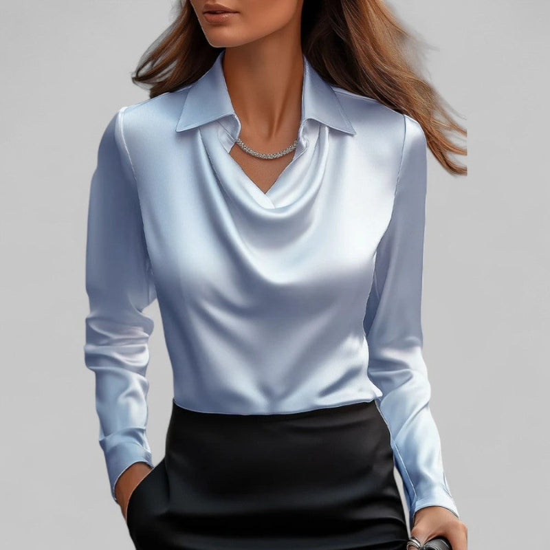 Women's Draped-Collar Long Sleeve Blouse