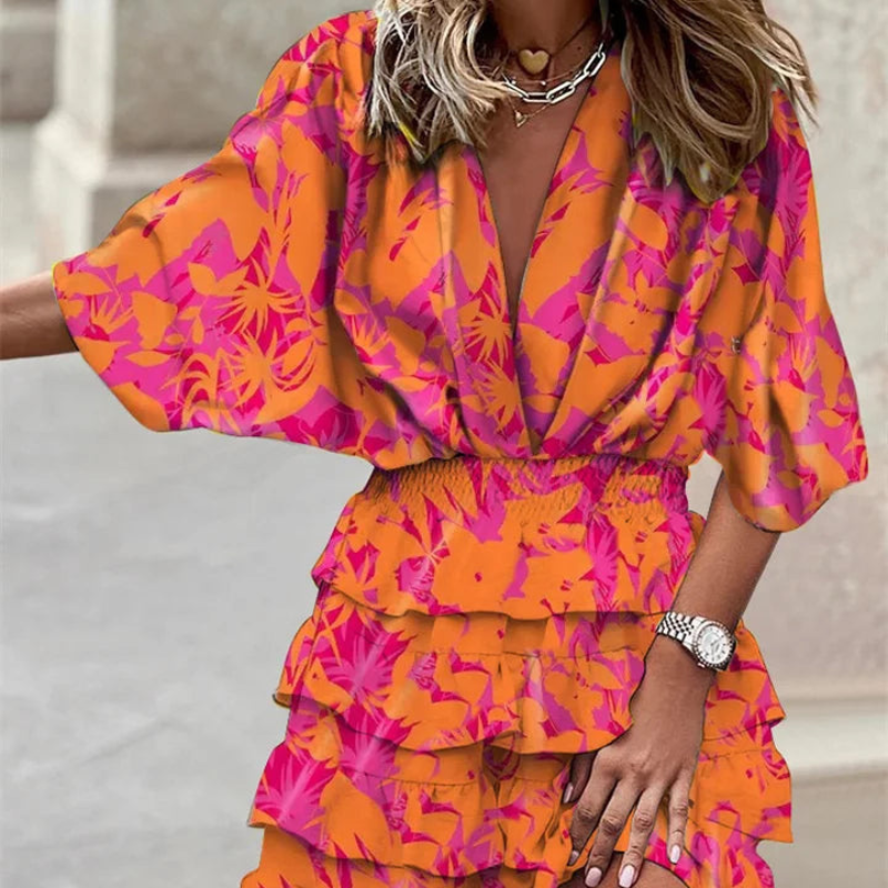 Lisa – Robe Midi Imprimée avec Jupe à Volants Velani