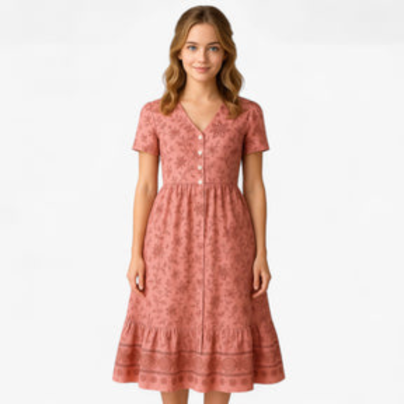 Amelia – Lange Jurk met Korte Mouwen en Bloemenprint Velani