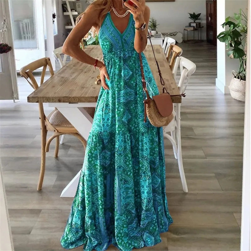 Women’s V-Neck High Waist Draped Maxi Dress