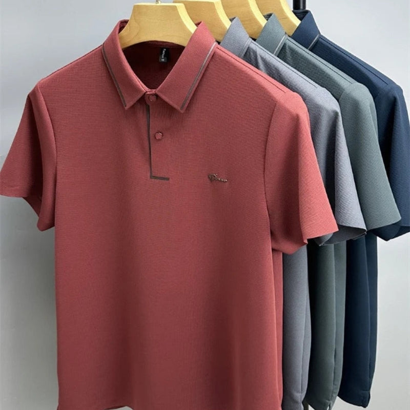 Aaron - Printed Short Sleeve Polo Shirt With Button Collar
