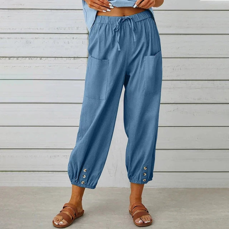 Women’s High Waist Drawstring Trousers with Side Pockets