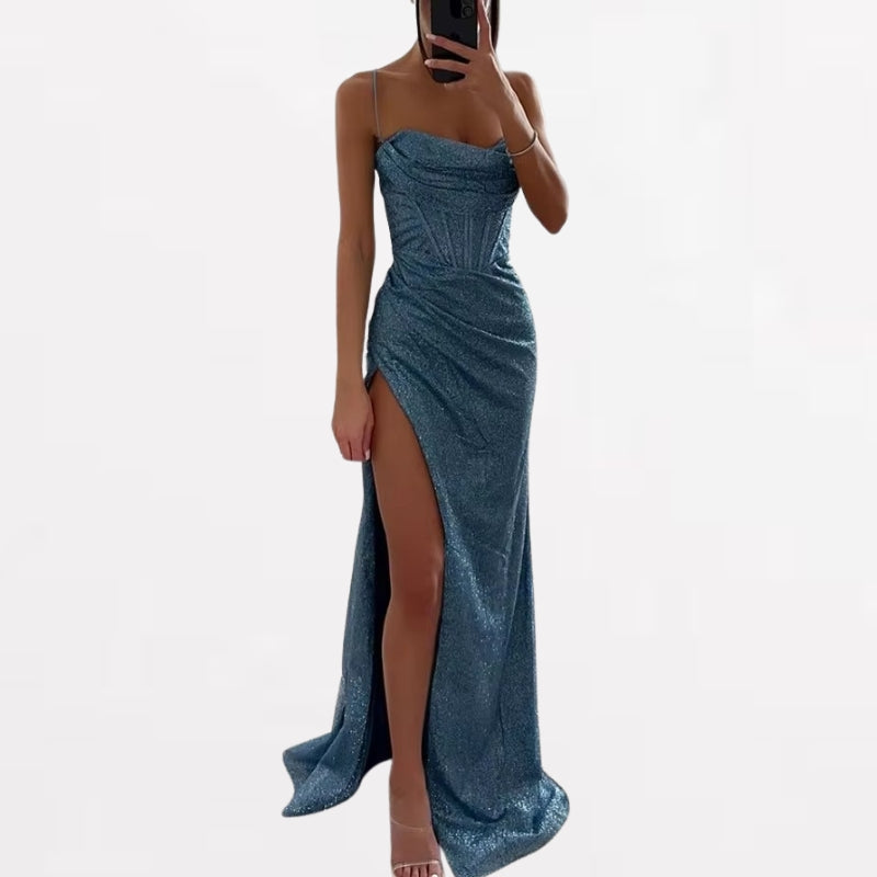 Florence – Long Sleeveless Dress with Side Slit and Thin Straps