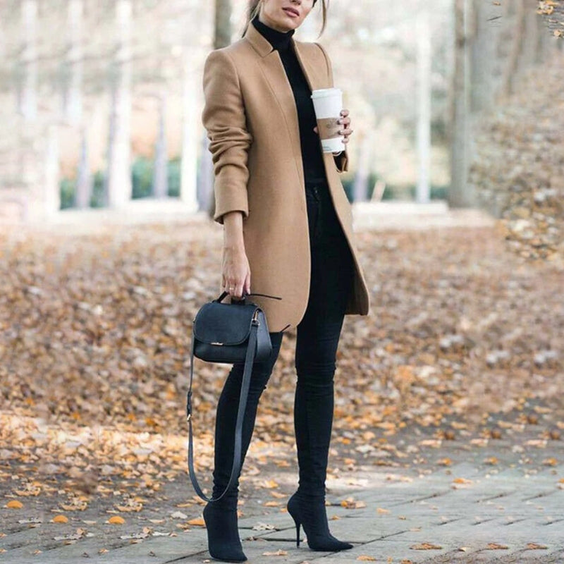 Women’s Notched Collar Slim Fit Long Sleeve Coat
