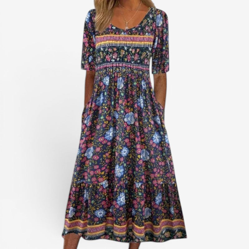 Women’s Midi Dress Short Sleeve Square Neck