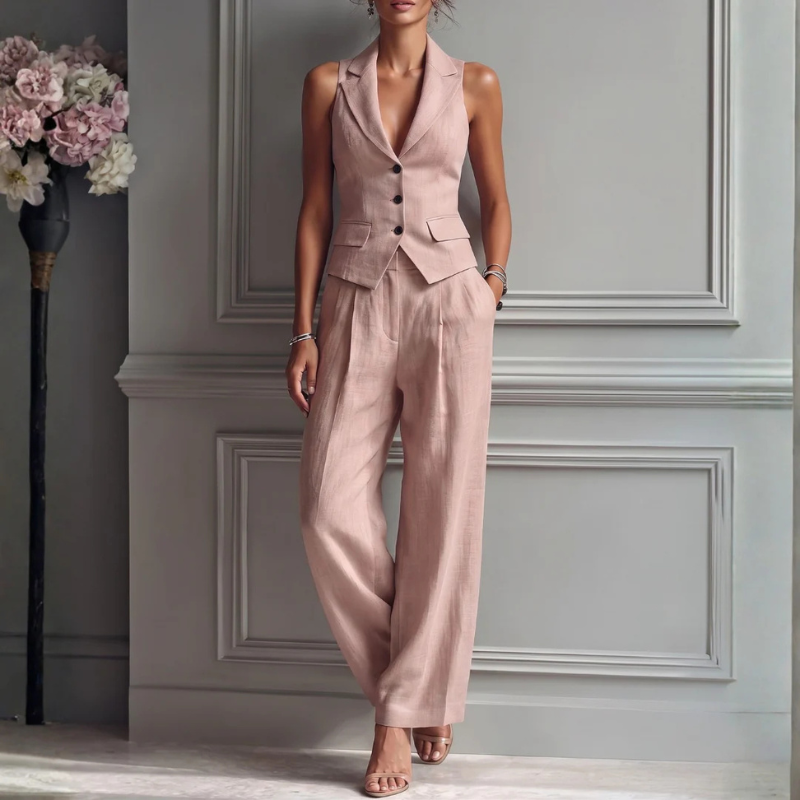 Ladies' Chic Sleeveless Vest and Wide Leg Pants Set