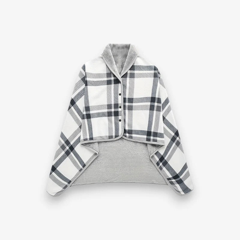 Saphira – Double-Layer Plaid Scarf with Button