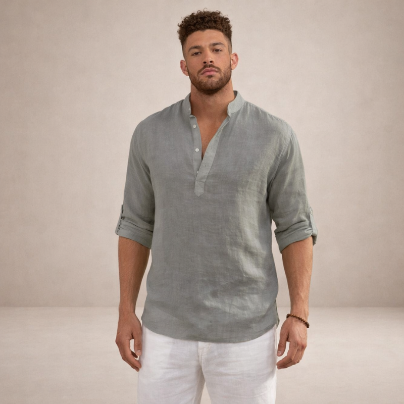 Men's Long Sleeve Shirt with Stand Collar